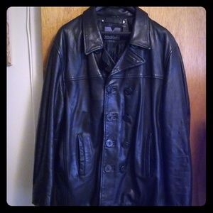 Black Leather Pea Coat